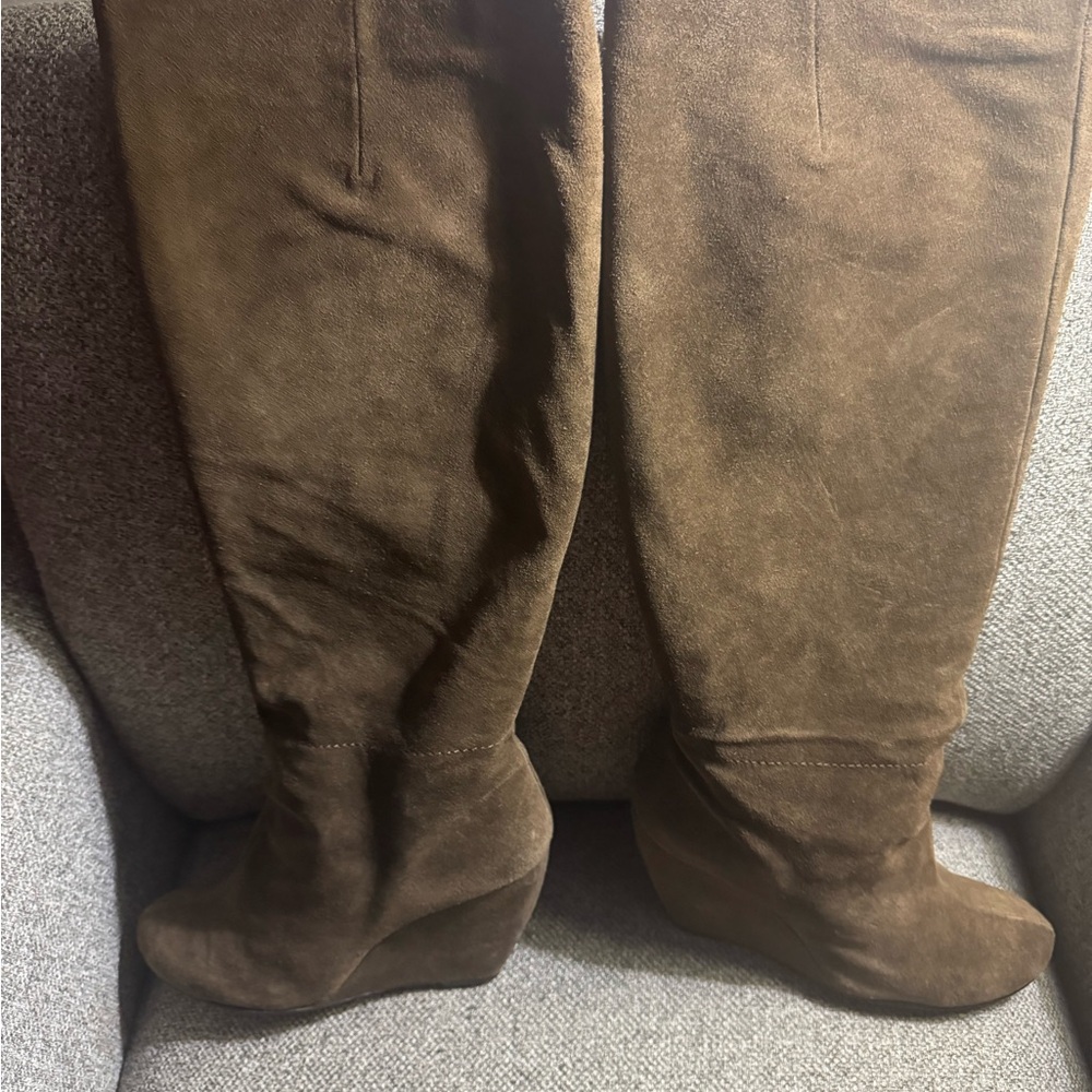 Nine West Brown Suede Over-the-Knee Wedge Boots